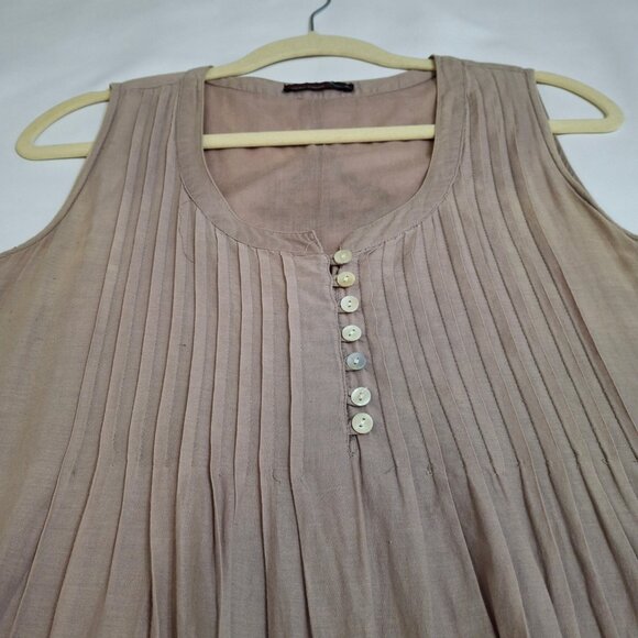 Pin Tuck Smock Dress Size M Cotton Batiste Lined Sleeveless Embroidered Light - Picture 3 of 15